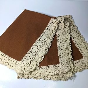 Set of 3 Vintage Napkins/Place mats brown with lace detail